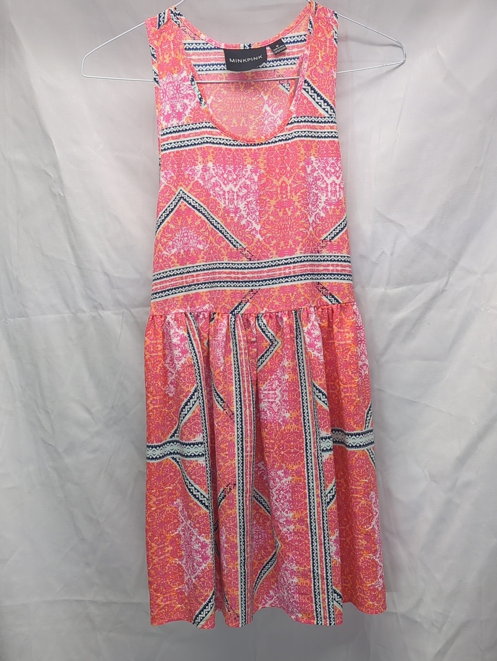 MINKPINK Coral & Navy Patterned Sleeveless Mini Dress